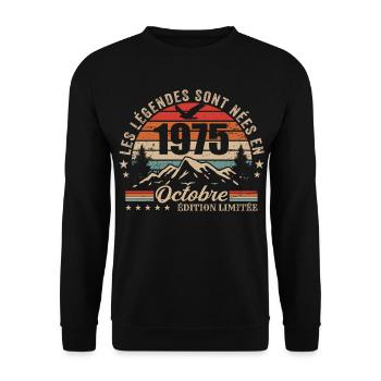 Octobre 1975 Cadeau Anniversaire 1975 October 1975 - Sweat-shirt Unisexe - noir - Devant - Alina (178cm) & Michal (187cm)
