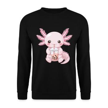 Kawaii Anime Axolotl Bubble Tea Boba Tea - Unisex Pullover - Schwarz - Vorne - Alina (178cm) & Michal (187cm)