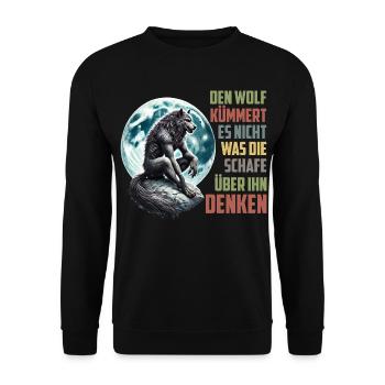 Wölfe DEN WOLF KÜMMERT ES NICHT WAS SCHAFE DENKEN - Unisex Pullover - Schwarz - Vorne - Alina (178cm) & Michal (187cm)