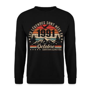 Octobre 1991 Cadeau Anniversaire 1991 October 1991 - Sweat-shirt Unisexe - noir - Devant - Alina (178cm) & Michal (187cm)