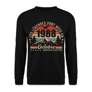 Octobre 1988 Cadeau Anniversaire 1988 October 1988 - Sweat-shirt Unisexe - noir - Devant - Alina (178cm) & Michal (187cm)