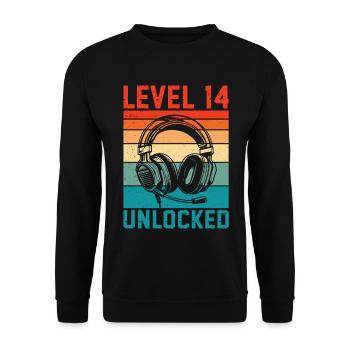 14 Years Birthday Teen Gamer Level 14 Unlocked - Unisex Sweatshirt - black - Front - Alina (178cm) & Michal (187cm)