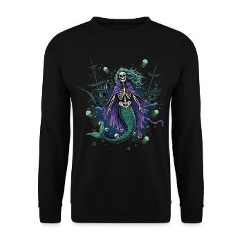 Skelett Meerjungfrau mit Geisterschiff - Unisex Pullover - Schwarz - Vorne - Alina (178cm) & Michal (187cm)