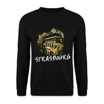 Typische Fassaden von Straßburg – Illustration - Unisex Pullover - Schwarz - Vorne - Alina (178cm) & Michal (187cm)