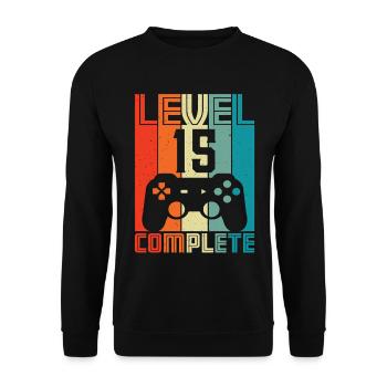 15th Birthday Gamer – 15 Years Level 15 Complete - Unisex Sweatshirt - black - Front - Alina (178cm) & Michal (187cm)