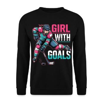 Girl With Goals Hockey Woman - Unisex Sweatshirt - black - Front - Alina (178cm) & Michal (187cm)