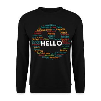 Beginnen Sie mit Positiv Hallo Verschiedene Weltsprache - Unisex Pullover - Schwarz - Vorne - Alina (178cm) & Michal (187cm)