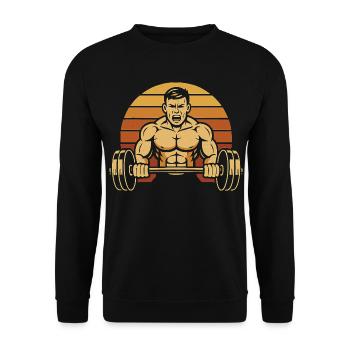 Muscle Power Retro Sunset Haltère - Sweat-shirt Unisexe - noir - Devant - Alina (178cm) & Michal (187cm)