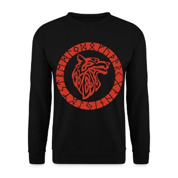 Wikinger Roter Wolf Emblem - Unisex Pullover - Schwarz - Vorne - Alina (178cm) & Michal (187cm)