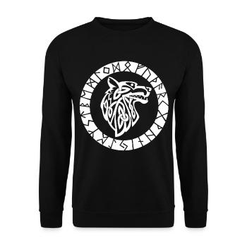 Wikinger-Emblem des weißen Wolfes - Unisex Pullover - Schwarz - Vorne - Alina (178cm) & Michal (187cm)