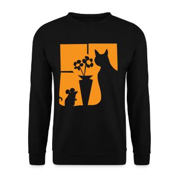 Halloween Cat Mouse Flowers Orange Window - Unisex Sweatshirt - black - Front - Alina (178cm) & Michal (187cm)