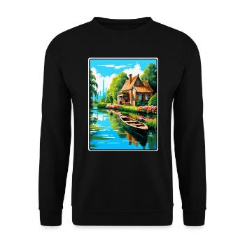 Giethoorn Riverside Cottage in Summer Bloom - Unisex Sweatshirt - black - Front - Alina (178cm) & Michal (187cm)