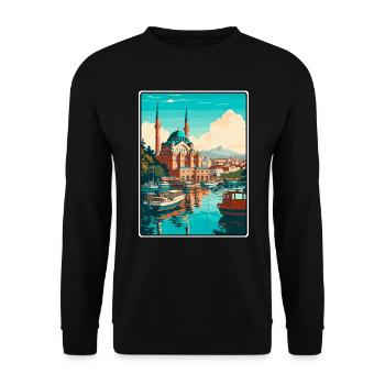 Istanbul Türkei Hafen Mosaik Reise Poster - Unisex Pullover - Schwarz - Vorne - Alina (178cm) & Michal (187cm)