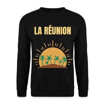 La Réunion T-Shirt Sonne und Palmen - Unisex Pullover - Schwarz - Vorne - Alina (178cm) & Michal (187cm)