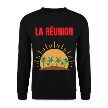 La Réunion T-Shirt Sonne und Palmen - Unisex Pullover - Schwarz - Vorne - Alina (178cm) & Michal (187cm)