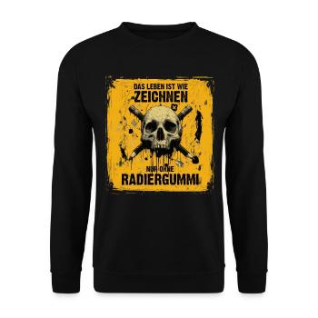 Schädel und gekreuzte Bleistifte - Unisex Pullover - Schwarz - Vorne - Alina (178cm) & Michal (187cm)