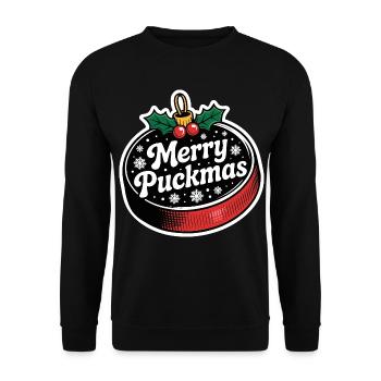 Merry Puckmas Noël Vacances Hockey - Sweat-shirt Unisexe - noir - Devant - Alina (178cm) & Michal (187cm)