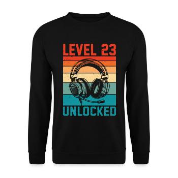 Niveau 23 Ans Debloqué - 23ème Anniversaire Gamer - Sweat-shirt Unisexe - noir - Devant - Alina (178cm) & Michal (187cm)
