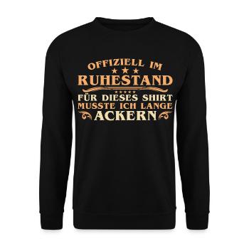 Pension - Lange Ackern - Officially retired - Unisex Sweatshirt - black - Front - Alina (178cm) & Michal (187cm)
