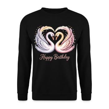 Geburtstags Shirt mit romantischen Schwänen - Unisex Pullover - Schwarz - Vorne - Alina (178cm) & Michal (187cm)