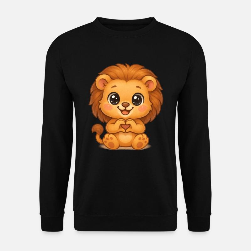 Süßer Löwe mit Herzhänden - Unisex Pullover - Schwarz