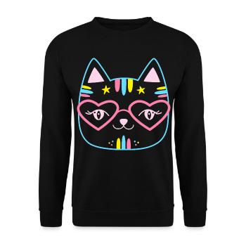 Kawaii Cat Face with Heart Glasses Pink Pink Cute - Unisex Sweatshirt - black - Front - Alina (178cm) & Michal (187cm)