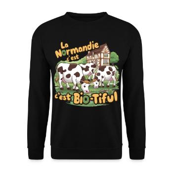 Normandie ist ein bio-tiful humorvolles Geschenk - Unisex Pullover - Schwarz - Vorne - Alina (178cm) & Michal (187cm)