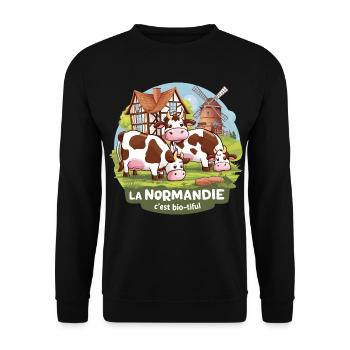 Normandie ist Bio-tiful Manche und Cotentin - Unisex Pullover - Schwarz - Vorne - Alina (178cm) & Michal (187cm)