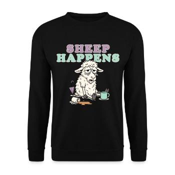 Sheep Happens Pastellfarbenes Lachen - Unisex Pullover - Schwarz - Vorne - Alina (178cm) & Michal (187cm)