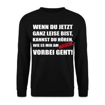 Leise sein – mir geht’s am Arsch vorbei - Unisex Pullover - Schwarz - Vorne - Alina (178cm) & Michal (187cm)