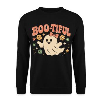 Motif d'Halloween avec un dicton drôle et mignon « Boo-tiful Ghost » - Sweat-shirt Unisexe - noir - Devant - Alina (178cm) & Michal (187cm)