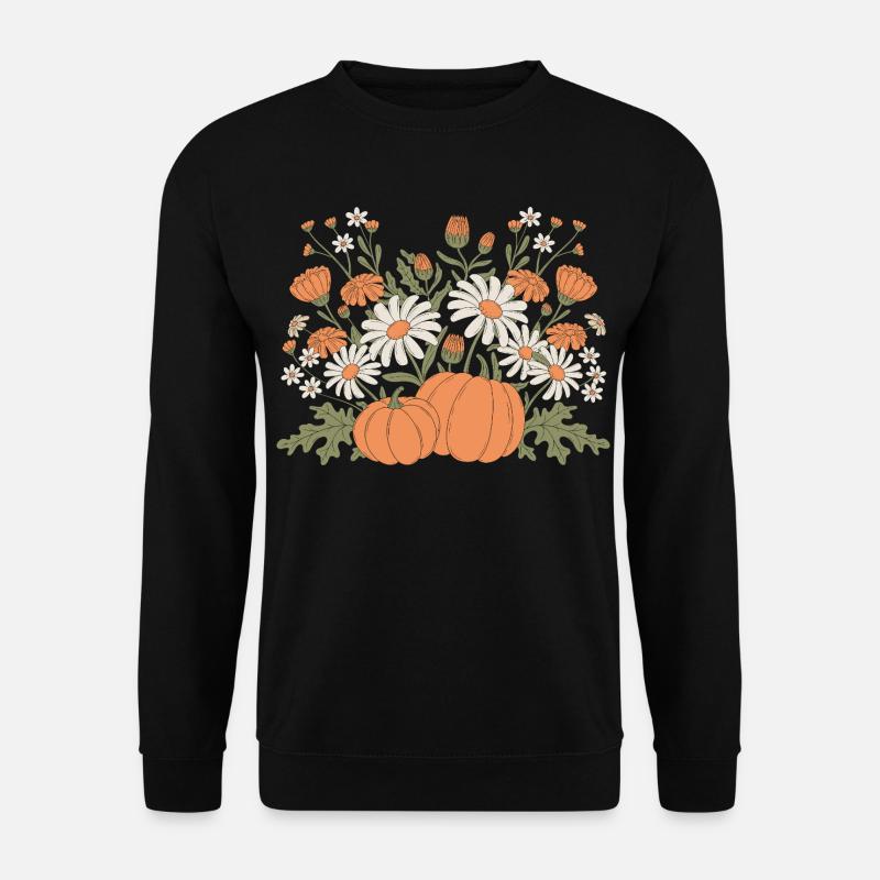 Herbstliche Blumen Und Kürbisse Illustration - Unisex Pullover - Schwarz