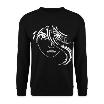 Visage manga blanc - Sweat-shirt Unisexe - noir - Devant - Alina (178cm) & Michal (187cm)
