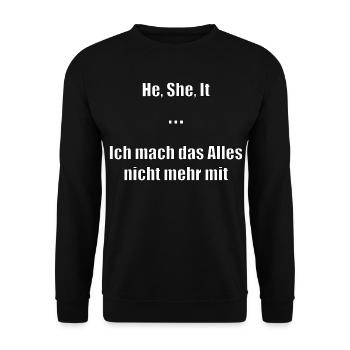 He, She, It Meme Shirt – For Teachers and Students - Unisex Sweatshirt - black - Front - Alina (178cm) & Michal (187cm)