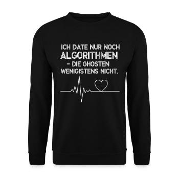 Algorithmus Dating Herzbeat - Unisex Pullover - Schwarz - Vorne - Alina (178cm) & Michal (187cm)