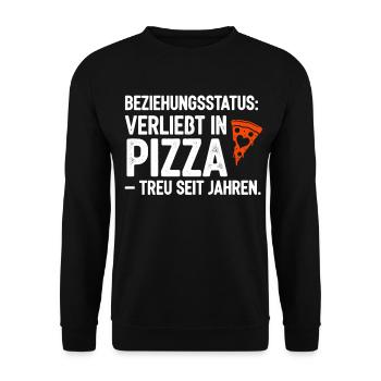 Beziehungsstatus Verliebt in Pizza - Unisex Pullover - Schwarz - Vorne - Alina (178cm) & Michal (187cm)