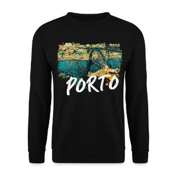 D. Luis Porto Brücke Bunte Douro Illustration - Unisex Pullover - Schwarz - Vorne - Alina (178cm) & Michal (187cm)