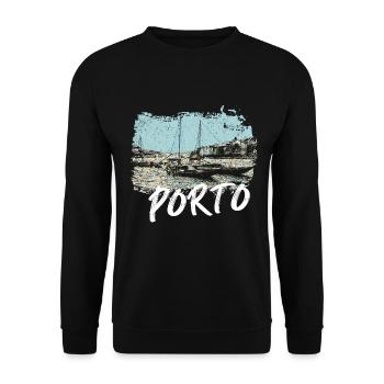 Porto Douro Boote Rabelo Illustration - Unisex Pullover - Schwarz - Vorne - Alina (178cm) & Michal (187cm)