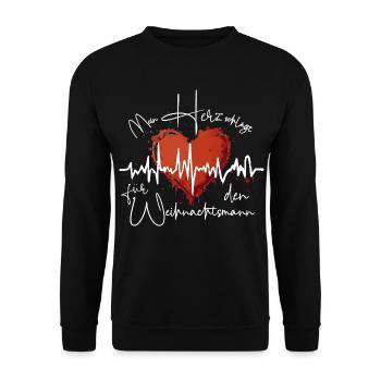 Herzschlag fürs Weihnachtsfest Weihnachtsmann - Unisex Pullover - Schwarz - Vorne - Alina (178cm) & Michal (187cm)