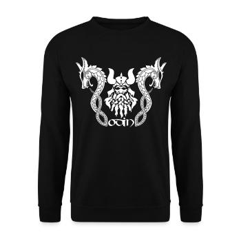Der nordische Gott Odin und die weißen Drachen - Unisex Pullover - Schwarz - Vorne - Alina (178cm) & Michal (187cm)