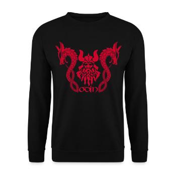 Der nordische Gott Odin und die roten Drachen - Unisex Pullover - Schwarz - Vorne - Alina (178cm) & Michal (187cm)
