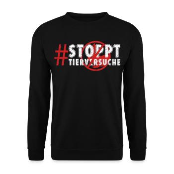Tierschutz STOPPT TIERVERSUCHE LUSTIG - Unisex Pullover - Schwarz - Vorne - Alina (178cm) & Michal (187cm)