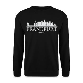 Frankfurter Skyline, Frankfurt Deutschland - Unisex Pullover - Schwarz - Vorne - Alina (178cm) & Michal (187cm)