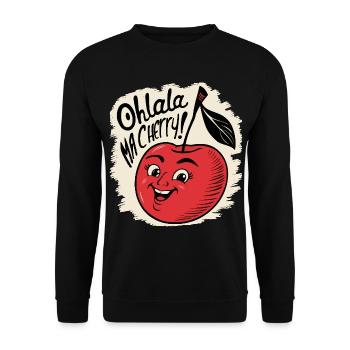 Ohlala Ma Kirsche Geschenkidee Süßes Mädchen - Unisex Pullover - Schwarz - Vorne - Alina (178cm) & Michal (187cm)