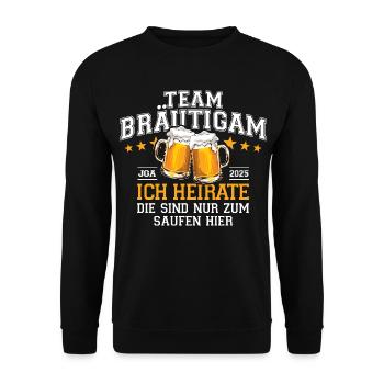 Enterrement de vie de garçon 2025 Team Groom Je me marie - Boire de la bière - Sweat-shirt Unisexe - noir - Devant - Alina (178cm) & Michal (187cm)