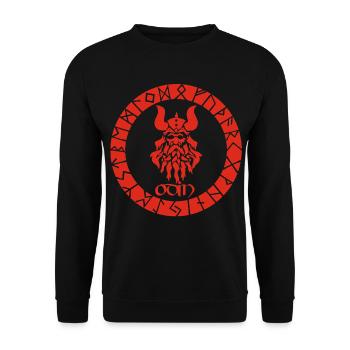 God Odin and Red Viking Runes - Unisex Sweatshirt - black - Front - Alina (178cm) & Michal (187cm)