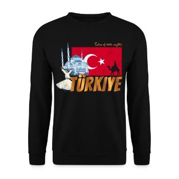 Türkiye Istanbul Vintage Fahne Türkei Sovenir - Unisex Pullover - Schwarz - Vorne - Alina (178cm) & Michal (187cm)