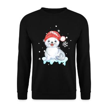 Winter Seal Pup in Santa Hat - Unisex Sweatshirt - black - Front - Alina (178cm) & Michal (187cm)