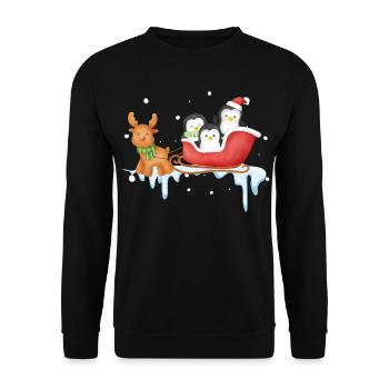 Pinguinschlittenfahrt im Winter Wonderland - Unisex Pullover - Schwarz - Vorne - Alina (178cm) & Michal (187cm)