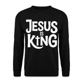 Jesus Is King Christlich Kreuz Glaube - Unisex Pullover - Schwarz - Vorne - Alina (178cm) & Michal (187cm)